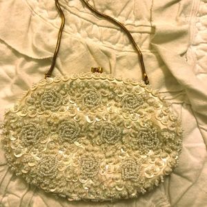 Vintage cream, beaded clutch
